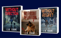 Blue background with three book cover photos